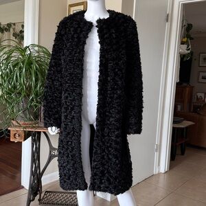 H & M Faux Fur Black Super Stylish Long Coat Size 12 LIKE NEW